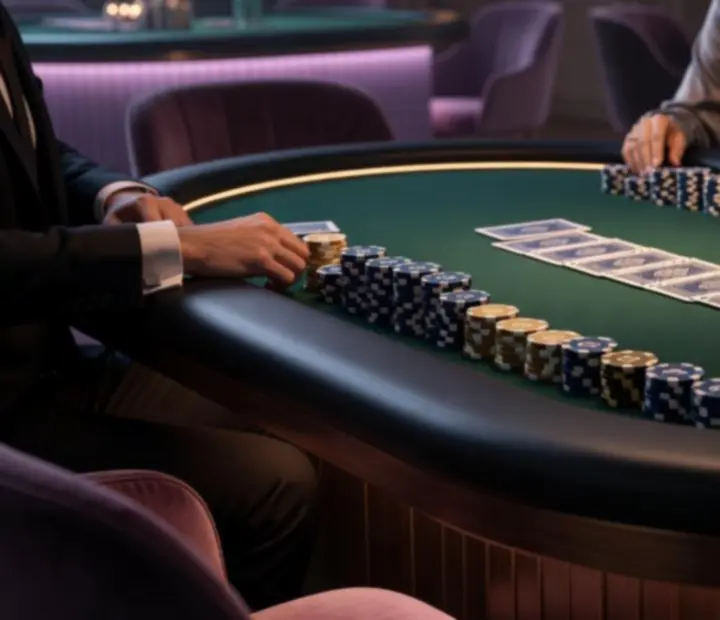 Profesionálně nasvícený blackjackový stůl se žetony