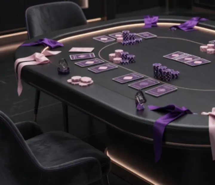 Elegantně nasvícený pokerový stůl s tematickou výzdobou